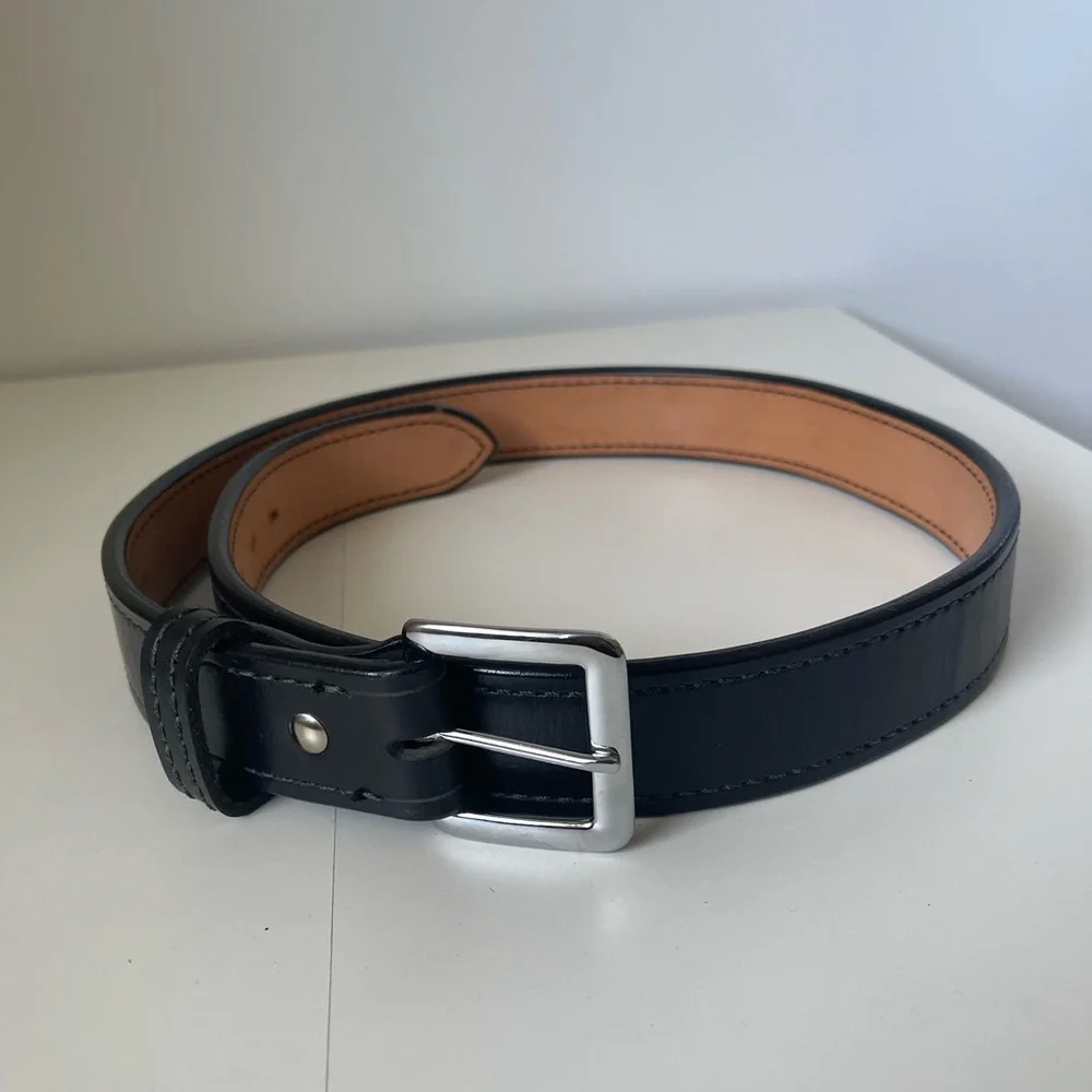Thebeltman.net Black Leather Belt Silver Buckle 37